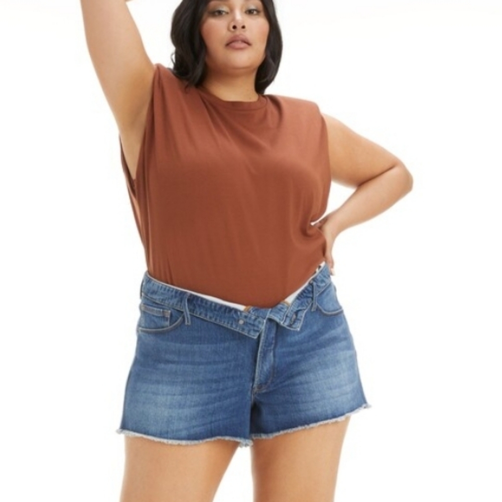 Good American Cut-off Fold Over Waistband Jeans